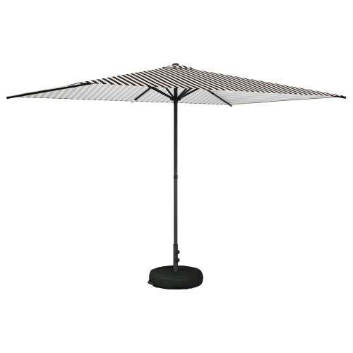 Vrtni Parasol s Podnožjem 200 x 300 cm Poliester Pravokutni - Crno i bijelo 2 x 3 m s podlogom Cijena