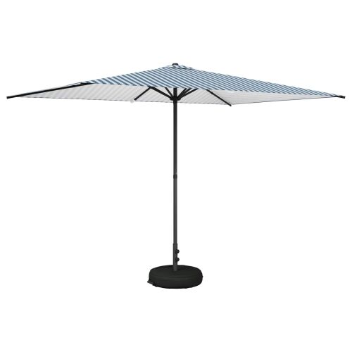 Vrtni Parasol s Podnožjem 200 x 300 cm Poliester Pravokutni - Plava i bijela 2 x 3 m s podlogom Cijena