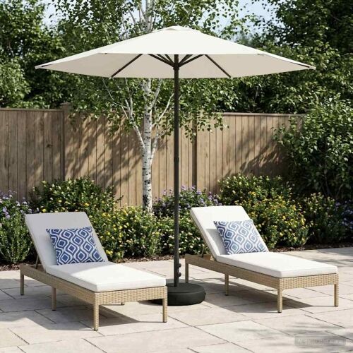Vrtni Parasol s Podnožjem 230 x 230 cm Poliester Pravokutni - Krem 2,3 x 2,3 m s podlogom Cijena
