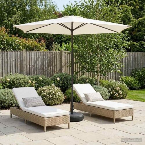 Vrtni Parasol s Podnožjem 270 x 270 cm Poliester Pravokutni - Krem 2,7 x 2,7 m s podlogom Cijena