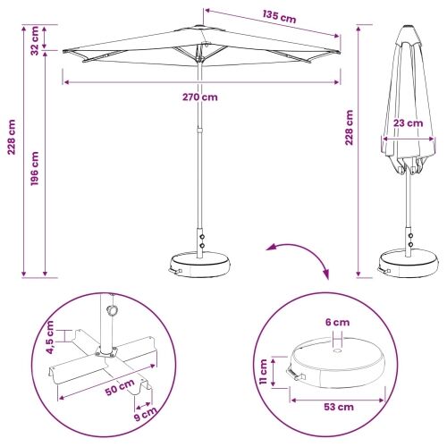 Vrtni Parasol s Podnožjem 270 x 270 cm Poliester Pravokutni - Sivosmeđa 2,7 x 2,7 m s podlogom Cijena