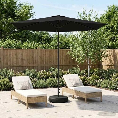 Vrtni Parasol s Podnožjem 270 x 270 cm Poliester Pravokutni - Crna 2,7 x 2,7 m s podlogom Cijena