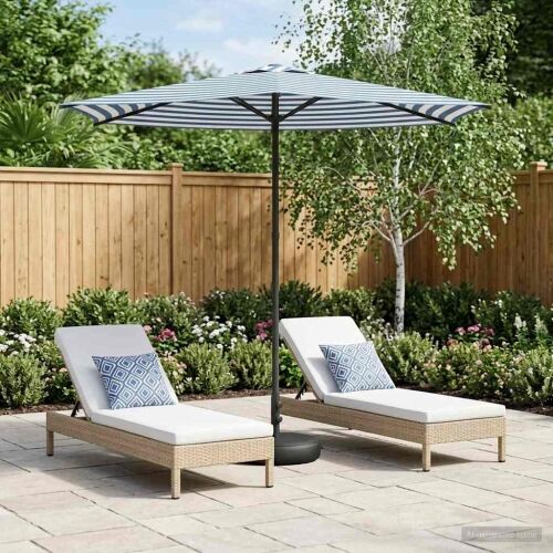 Vrtni Parasol s Podnožjem 270 x 270 cm Poliester Pravokutni - Plava i bijela 2,7 x 2,7 m s podlogom Cijena