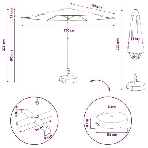 Vrtni Parasol s Podnožjem 300 x 300 cm Poliester Pravokutni - Antracit 3 x 3 m s podlogom Cijena