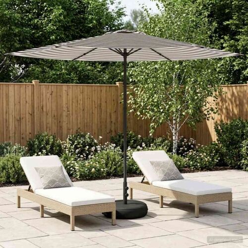 Vrtni Parasol s Podnožjem 300 x 300 cm Poliester Pravokutni - Crno i bijelo 3 x 3 m s podlogom Cijena