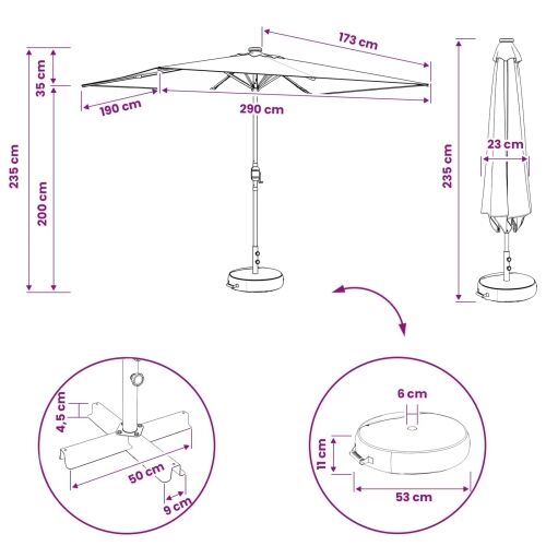 Suncobran za vrt s LED svjetlima i postoljem 200 x 300 cm - Krem 2 x 3 m Cijena