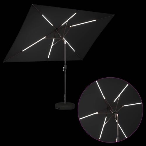 Suncobran za vrt s LED svjetlima i postoljem 200 x 300 cm - Crna 2 x 3 m Cijena