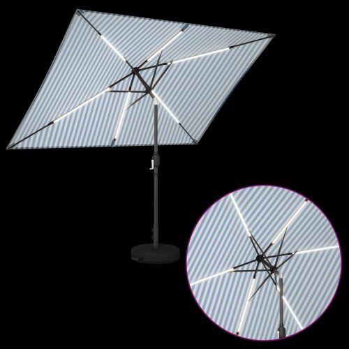 Suncobran za vrt s LED svjetlima i postoljem 200 x 300 cm - Plava i bijela 2 x 3 m Cijena