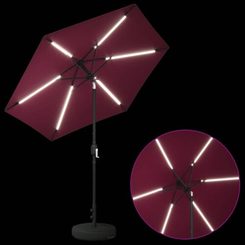 Suncobran za vrt s LED svjetlima i postoljem 230 x 230 cm - Bordo crvena 2,3 x 2,3 m Cijena