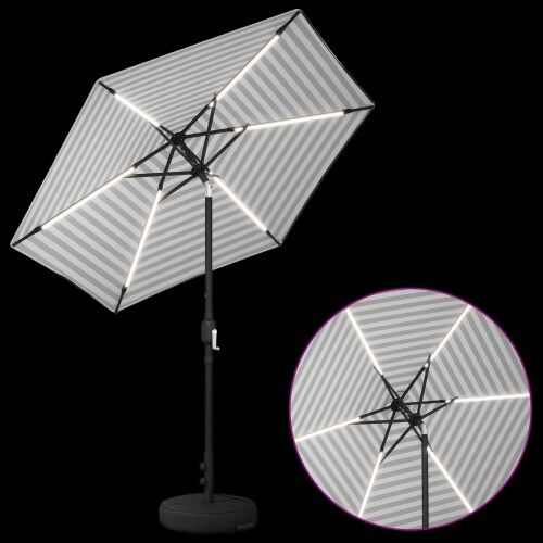 Suncobran za vrt s LED svjetlima i postoljem 230 x 230 cm - Crno i bijelo 2,3 x 2,3 m Cijena