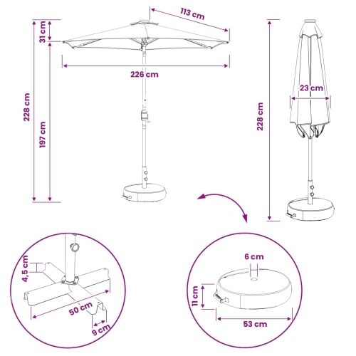 Suncobran za vrt s LED svjetlima i postoljem 230 x 230 cm - Plava i bijela 2,3 x 2,3 m Cijena