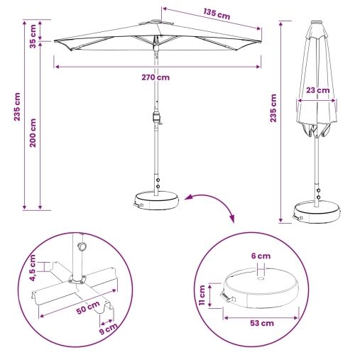 Suncobran za vrt s LED svjetlima i postoljem 270 x 270 cm - Sivosmeđa 2,7 x 2,7 m Cijena