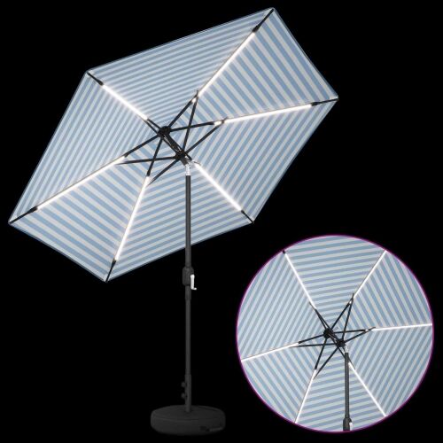 Suncobran za vrt s LED svjetlima i postoljem 270 x 270 cm - Plava i bijela 2,7 x 2,7 m Cijena