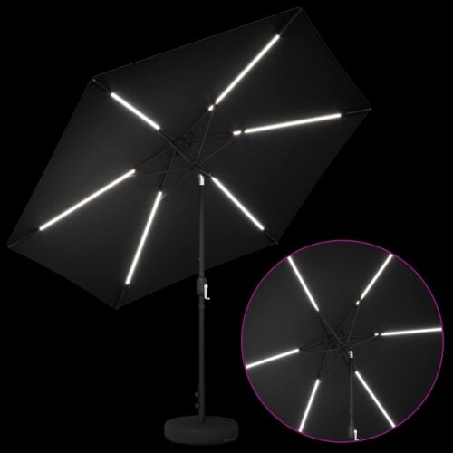 Suncobran za vrt s LED svjetlima i postoljem 300 x 300 cm - Crna 3 x 3 m Cijena