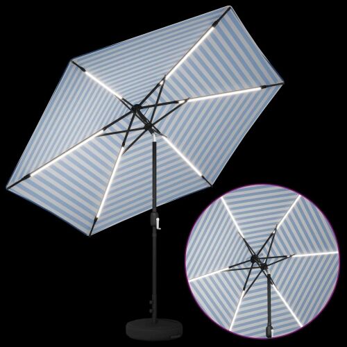 Suncobran za vrt s LED svjetlima i postoljem 300 x 300 cm - Plava i bijela 3 x 3 m Cijena