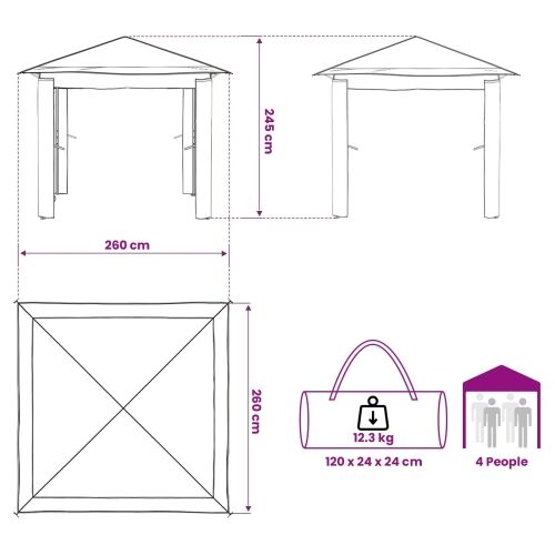 Gazebo bez bočne strane 2,6 x 2,6 m Svjetlosiva i antracit - Svjetlosiva i antracit Bez bočnog zida Cijena