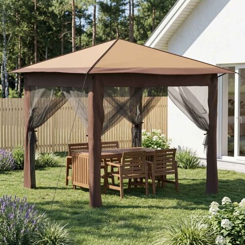 Gazebo s 4 bočne strane 2,6 x 2,6 m Bež i smeđa - Bež i smeđa s 4 bočna zida Cijena