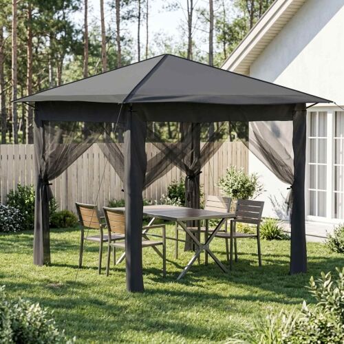 Gazebo s 4 bočne strane 2,6 x 2,6 m Svjetlosiva i antracit - Svjetlosiva i antracit s 4 bočna zida Cijena
