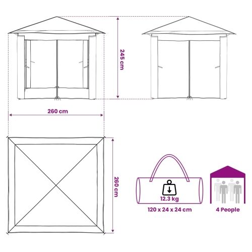 Gazebo s 4 bočne strane 2,6 x 2,6 m Krem i Antracit - Krema i antracit s 4 bočna zida Cijena