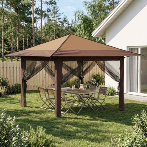 Gazebo s 4 bočne strane 3,3 x 3,3 m Bež i smeđa - Bež i smeđa s 4 bočna zida Cijena