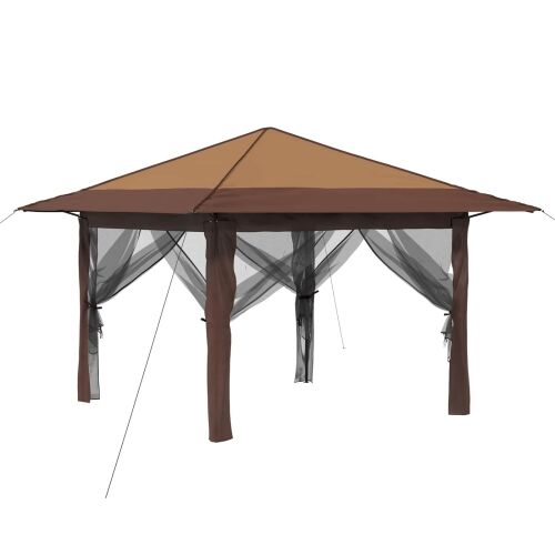 Gazebo s 4 bočne strane 3,3 x 3,3 m Bež i smeđa - Bež i smeđa s 4 bočna zida Cijena