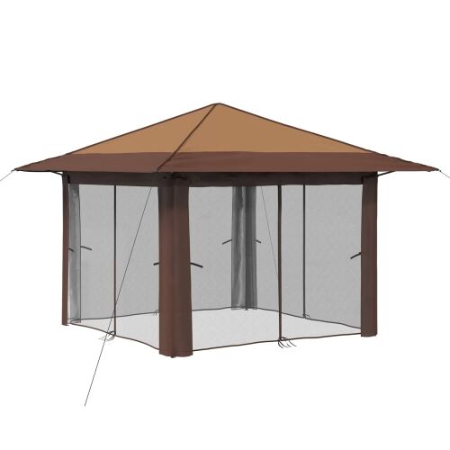 Gazebo s 4 bočne strane 3,3 x 3,3 m Bež i smeđa - Bež i smeđa s 4 bočna zida Cijena