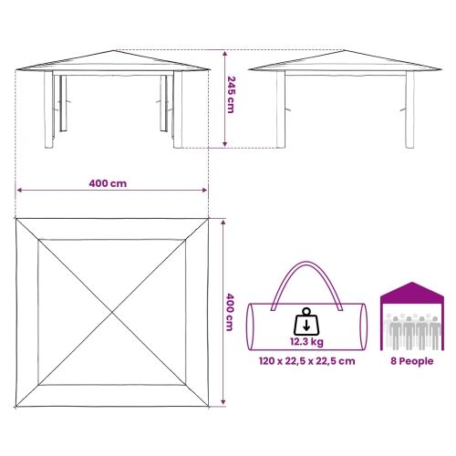 Gazebo bez bočnih strana 4 x 4 m Krem i Antracit - Krema i antracit Bez bočnog zida Cijena