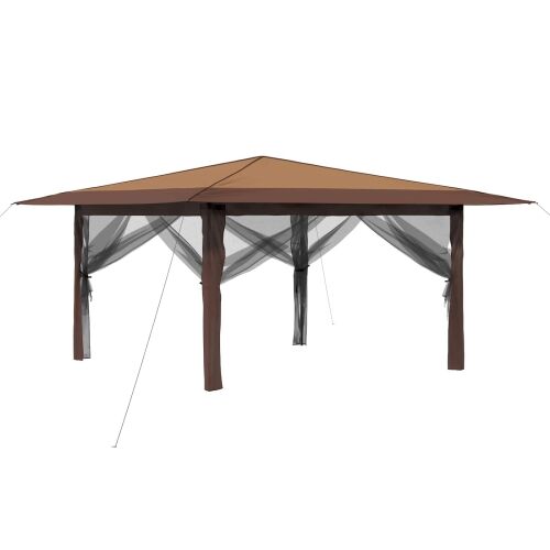 Gazebo s 4 bočne strane 4 x 4 m Bež i smeđa - Bež i smeđa s 4 bočna zida Cijena