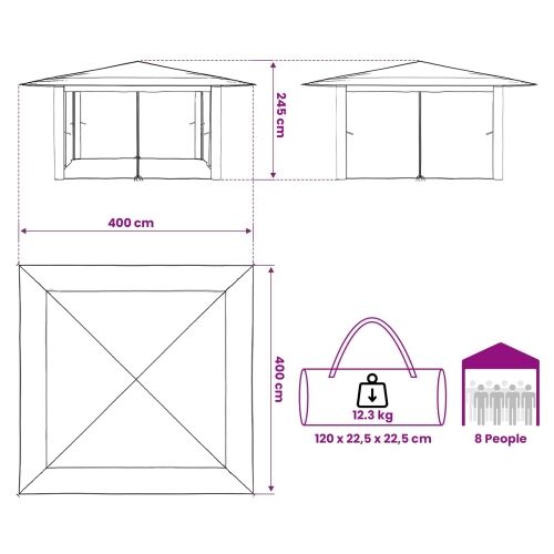 Gazebo s 4 bočne strane 4 x 4 m Krem i Antracit - Krema i antracit s 4 bočna zida Cijena