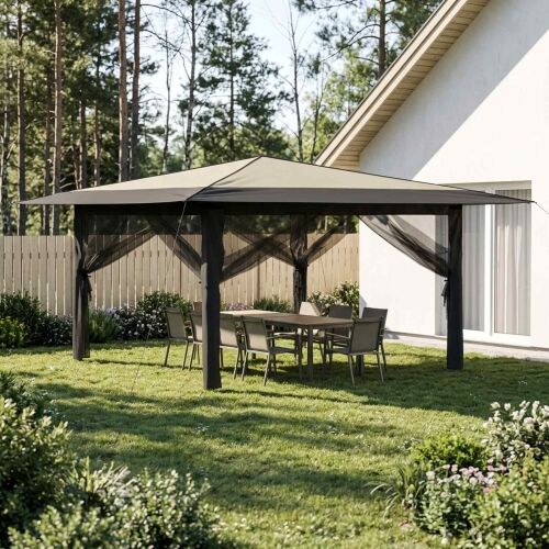 Gazebo s 4 bočne strane 4 x 4 m Krem i Antracit - Krema i antracit s 4 bočna zida Cijena