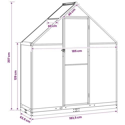 Vrtni staklenik 183,5 x 63,5 x 207 cm - 60 cm Cijena