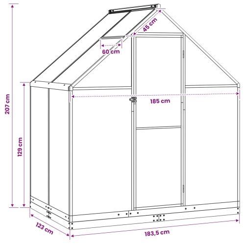 Vrtni staklenik 183,5 x 123 x 207 cm Aluminij i pocinčani čelik - 123,5 cm Cijena