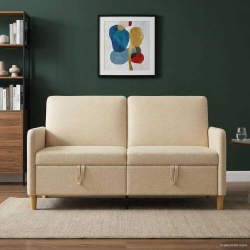Sofa s pohranom Krem 152 x 78 x 87 cm Poliester - Krem 140 cm Cijena