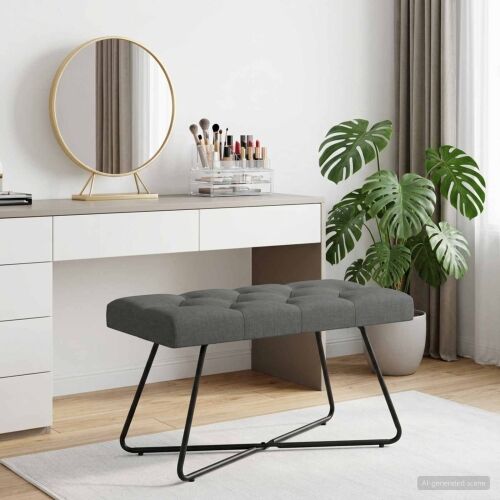 Klupa s gumbastim tkanjem Tamnosiva 80 x 40 x 46 cm Tkanina - Tamnosiva 80 cm Cijena