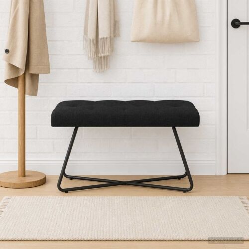 Klupa s gumbastim tkanjem Crna 80 x 40 x 46 cm Tkanina - Crna 80 cm Cijena