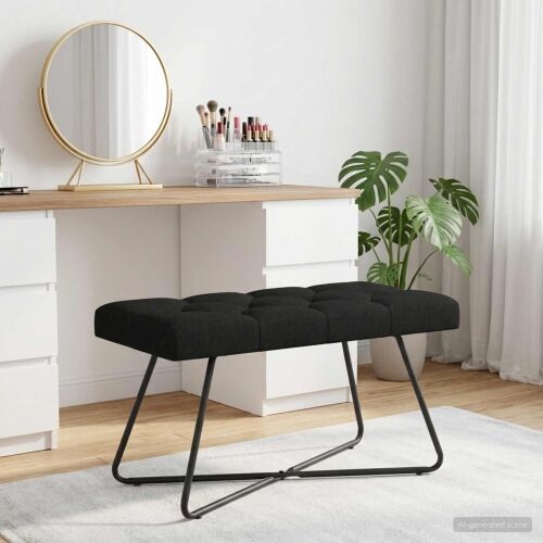Klupa s gumbastim tkanjem Crna 80 x 40 x 46 cm Tkanina - Crna 80 cm Cijena