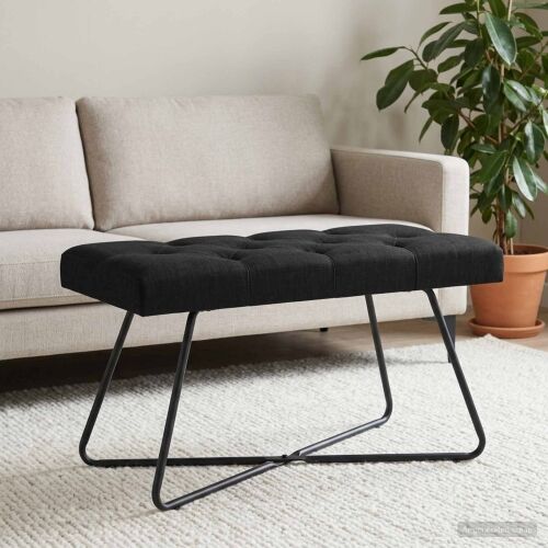 Klupa s gumbastim tkanjem Crna 80 x 40 x 46 cm Tkanina - Crna 80 cm Cijena