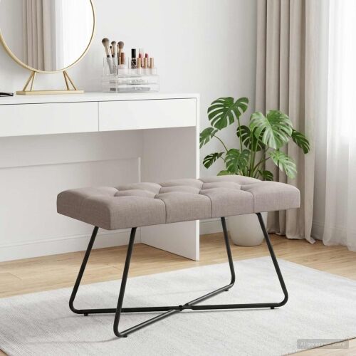 Klupa s gumbastim tkanjem Sivosmeđa 80 x 40 x 46 cm Tkanina - Sivosmeđa 80 cm Cijena