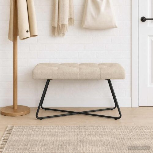 Klupa s gumbastim tkanjem Krem 80 x 40 x 46 cm Tkanina - Krem 80 cm Cijena