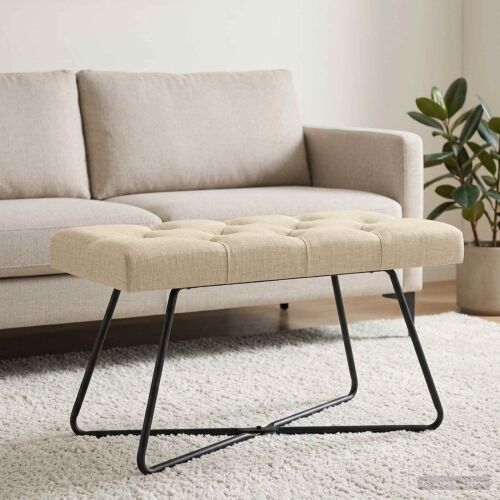 Klupa s gumbastim tkanjem Krem 80 x 40 x 46 cm Tkanina - Krem 80 cm Cijena