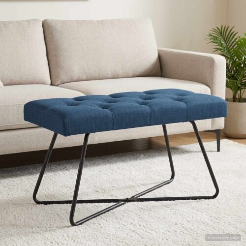 Klupa s gumbastim tkanjem Plava 80 x 40 x 46 cm Tkanina - Plava 80 cm Cijena