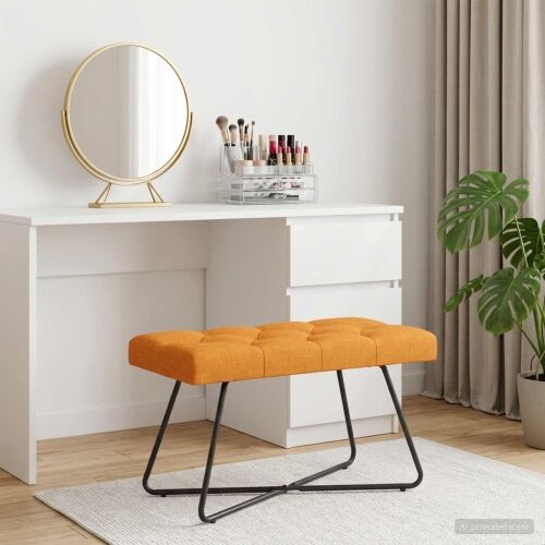 Klupa s gumbastim tkanjem Tamno žuta 80 x 40 x 46 cm Tkanina - Tamnožuta 80 cm Cijena