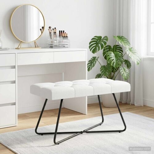 Klupa s gumbastim tkanjem Bijela 80 x 40 x 46 cm Tkanina - Bijela 80 cm Cijena