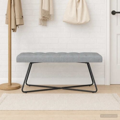 Klupa s gumbastim tkanjem Svjetlosiva 110 x 40 x 46 cm Tkanina - Svjetlosiva 110 cm Cijena