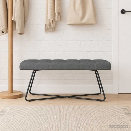 Klupa s gumbastim tkanjem Tamnosiva 110 x 40 x 46 cm Tkanina - Tamnosiva 110 cm Cijena