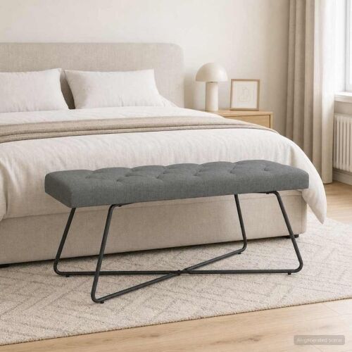 Klupa s gumbastim tkanjem Tamnosiva 110 x 40 x 46 cm Tkanina - Tamnosiva 110 cm Cijena