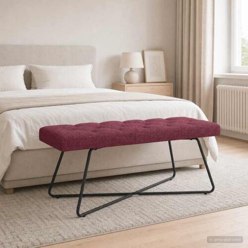 Klupa s gumbastim tkanjem Vinska crvena 110 x 40 x 46 cm - boja crnog vina 110 cm Cijena