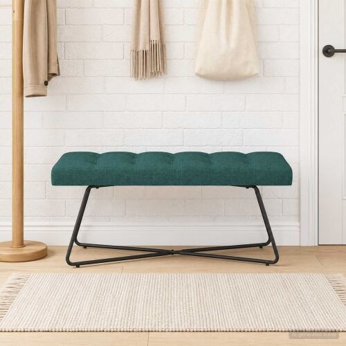 Klupa s gumbastim tkanjem Tamnozelena 110 x 40 x 46 cm Tkanina - Tamnozelena 110 cm Cijena