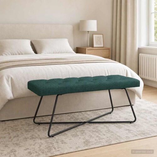Klupa s gumbastim tkanjem Tamnozelena 110 x 40 x 46 cm Tkanina - Tamnozelena 110 cm Cijena