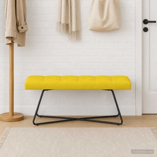 Klupa s gumbastim tkanjem Svijetlo žuta 110 x 40 x 46 cm - Svjetložuta 110 cm Cijena